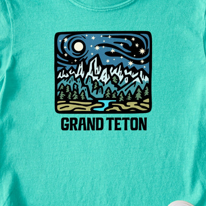 Grand Teton at Night Kids Cotton T-Shirt