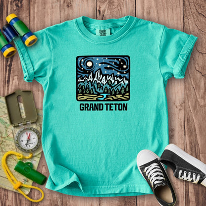 Grand Teton at Night Kids Cotton T-Shirt
