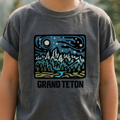 Grand Teton at Night Kids Cotton T-Shirt