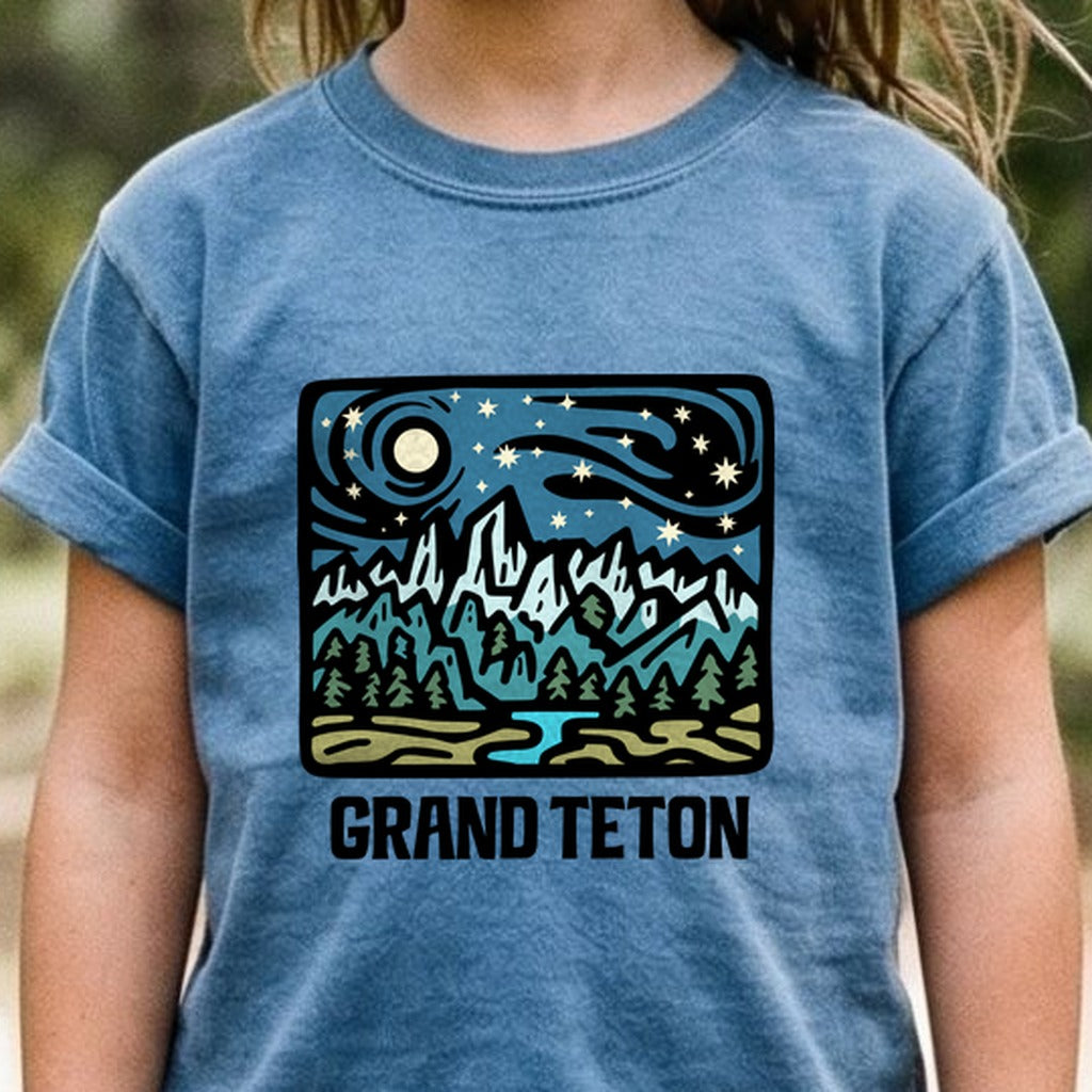 Grand Teton at Night Kids Cotton T-Shirt