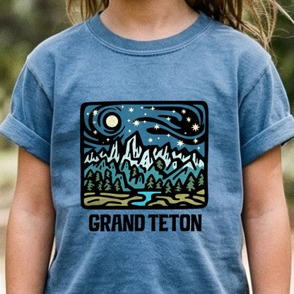 Grand Teton at Night Kids Cotton T-Shirt