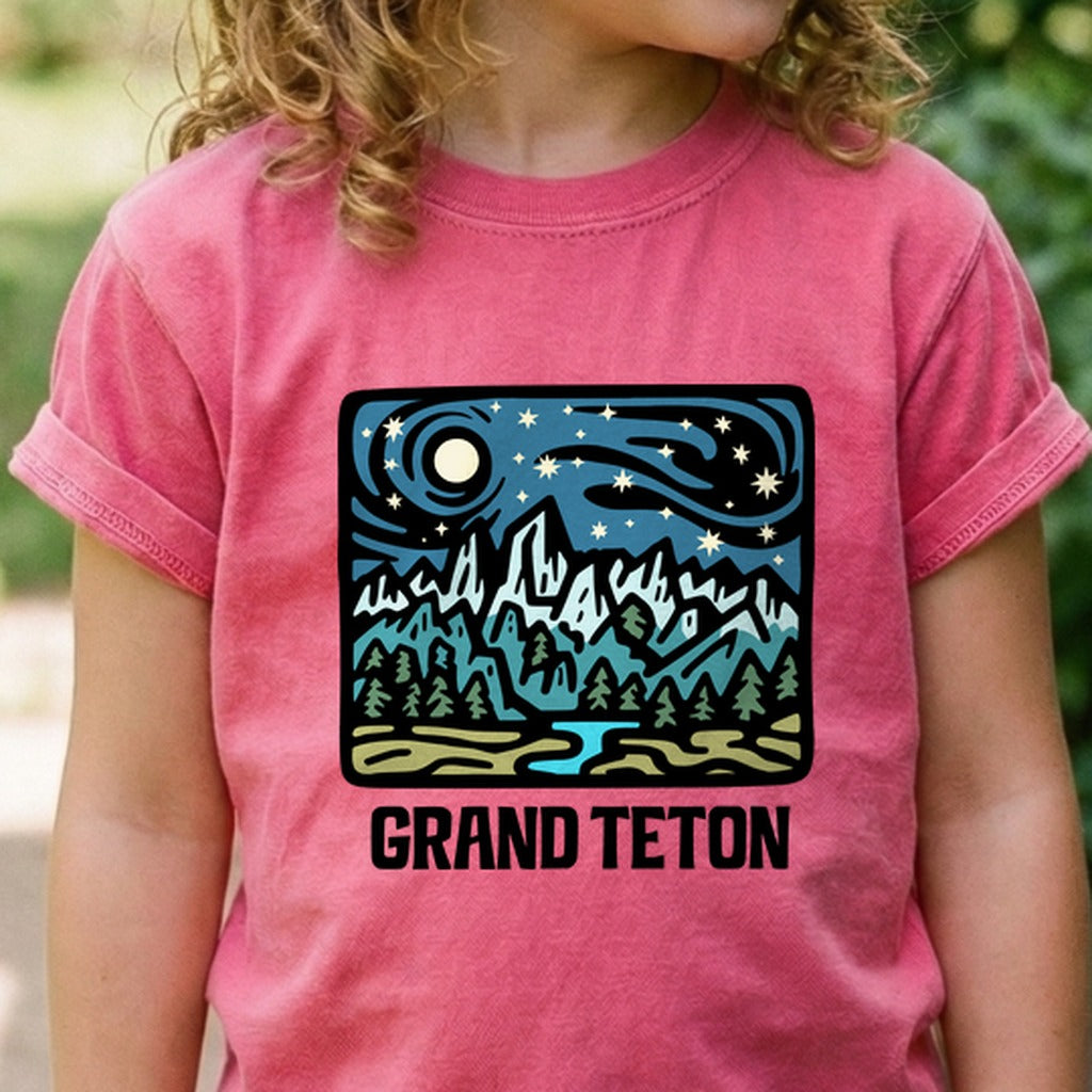 Grand Teton at Night Kids Cotton T-Shirt