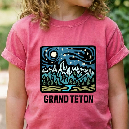 Grand Teton at Night Kids Cotton T-Shirt