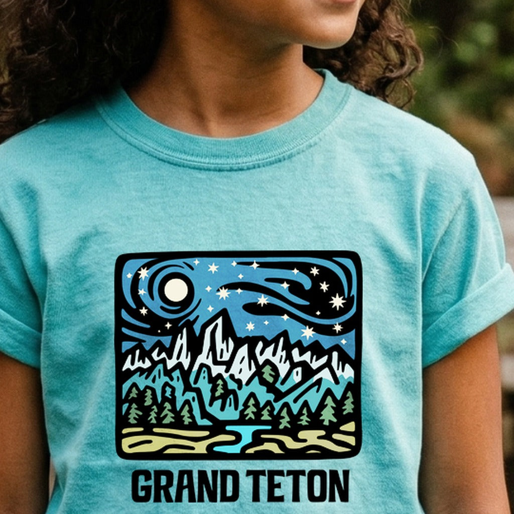Grand Teton at Night Kids Cotton T-Shirt