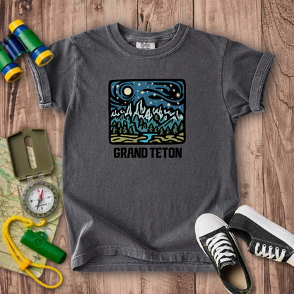 Grand Teton at Night Kids Cotton T-Shirt