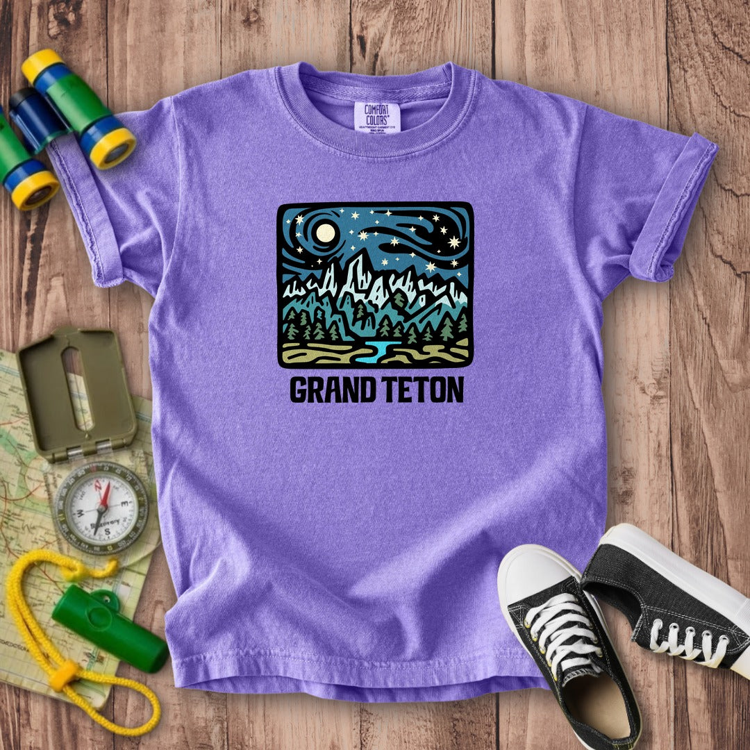 Grand Teton at Night Kids Cotton T-Shirt