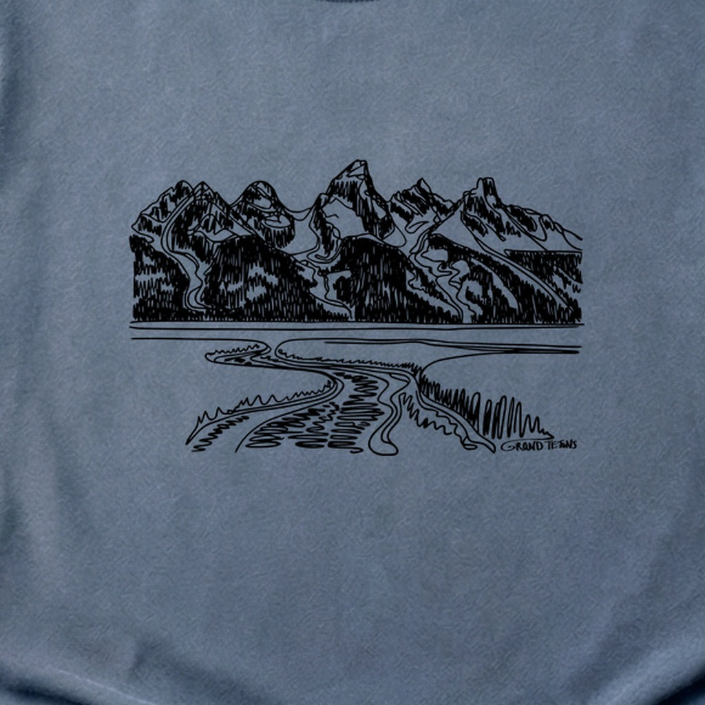 Grand Tetons Line Drawing Cotton T-Shirt