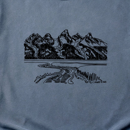 Grand Tetons Line Drawing Cotton T-Shirt