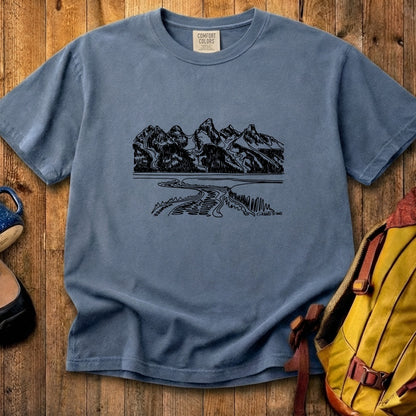 Grand Tetons Line Drawing Cotton T-Shirt