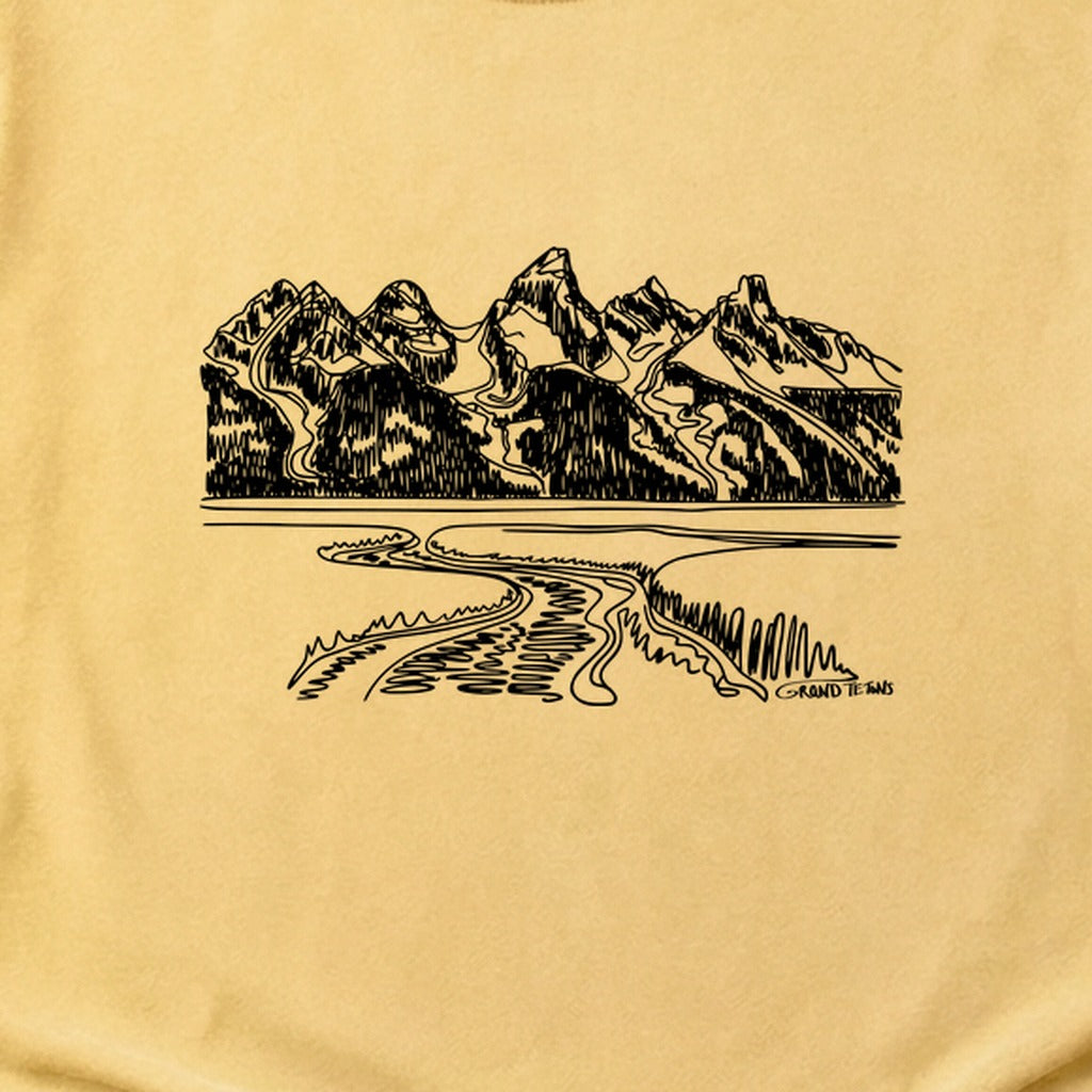 Grand Tetons Line Drawing Cotton T-Shirt