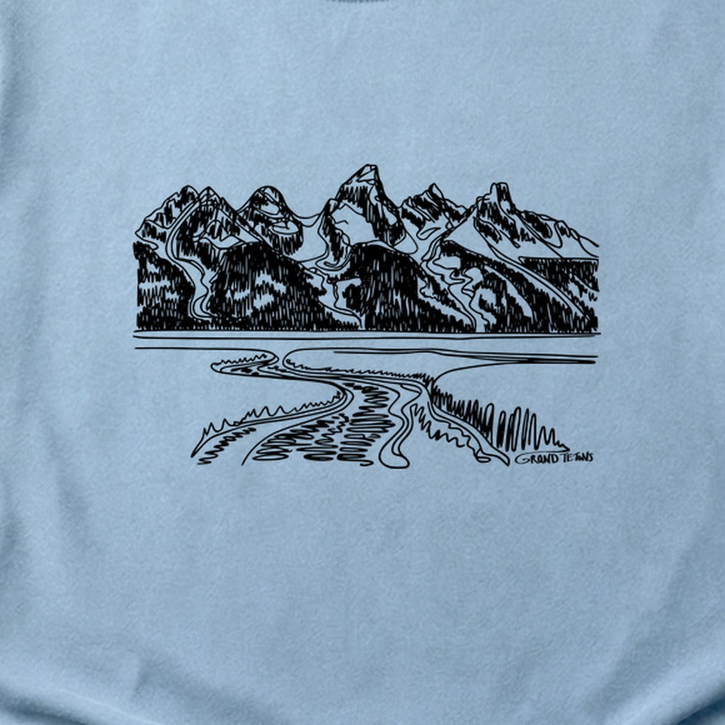 Grand Tetons Line Drawing Cotton T-Shirt