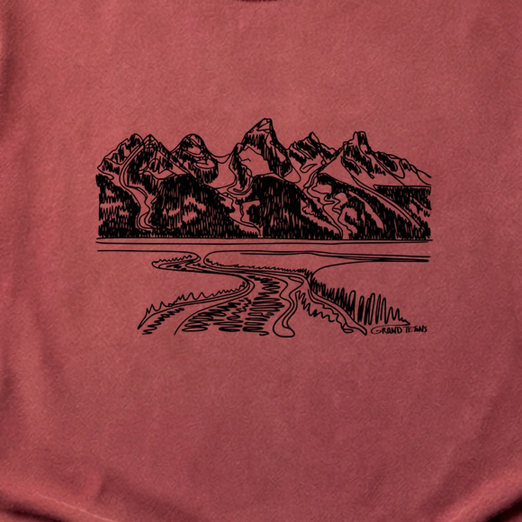 Grand Tetons Line Drawing Cotton T-Shirt