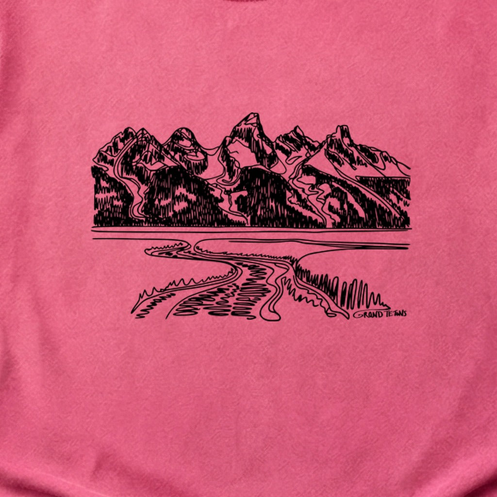 Grand Tetons Line Drawing Cotton T-Shirt