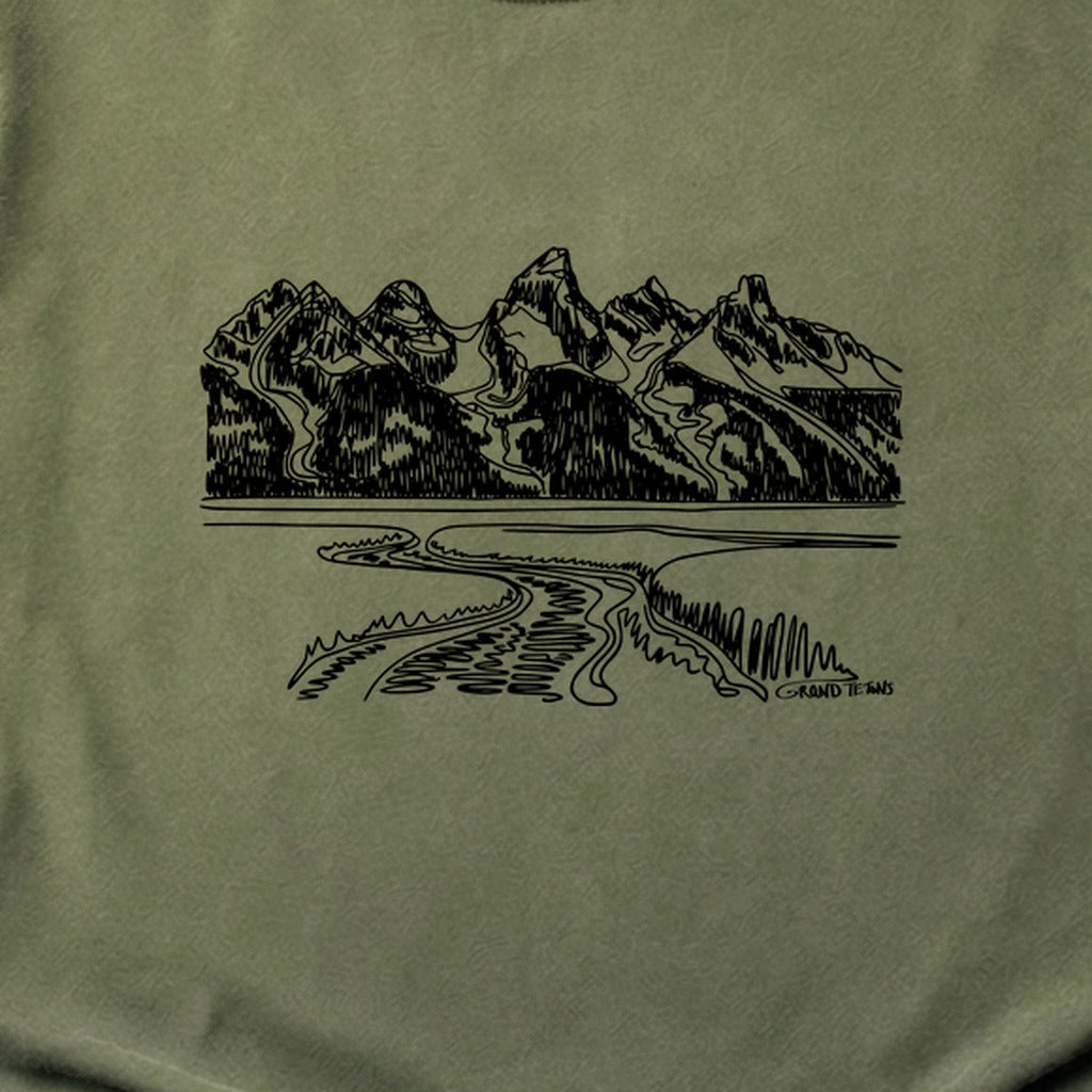 Grand Tetons Line Drawing Cotton T-Shirt