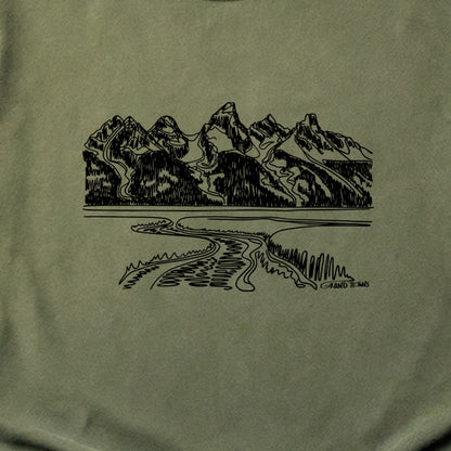 Grand Tetons Line Drawing Cotton T-Shirt