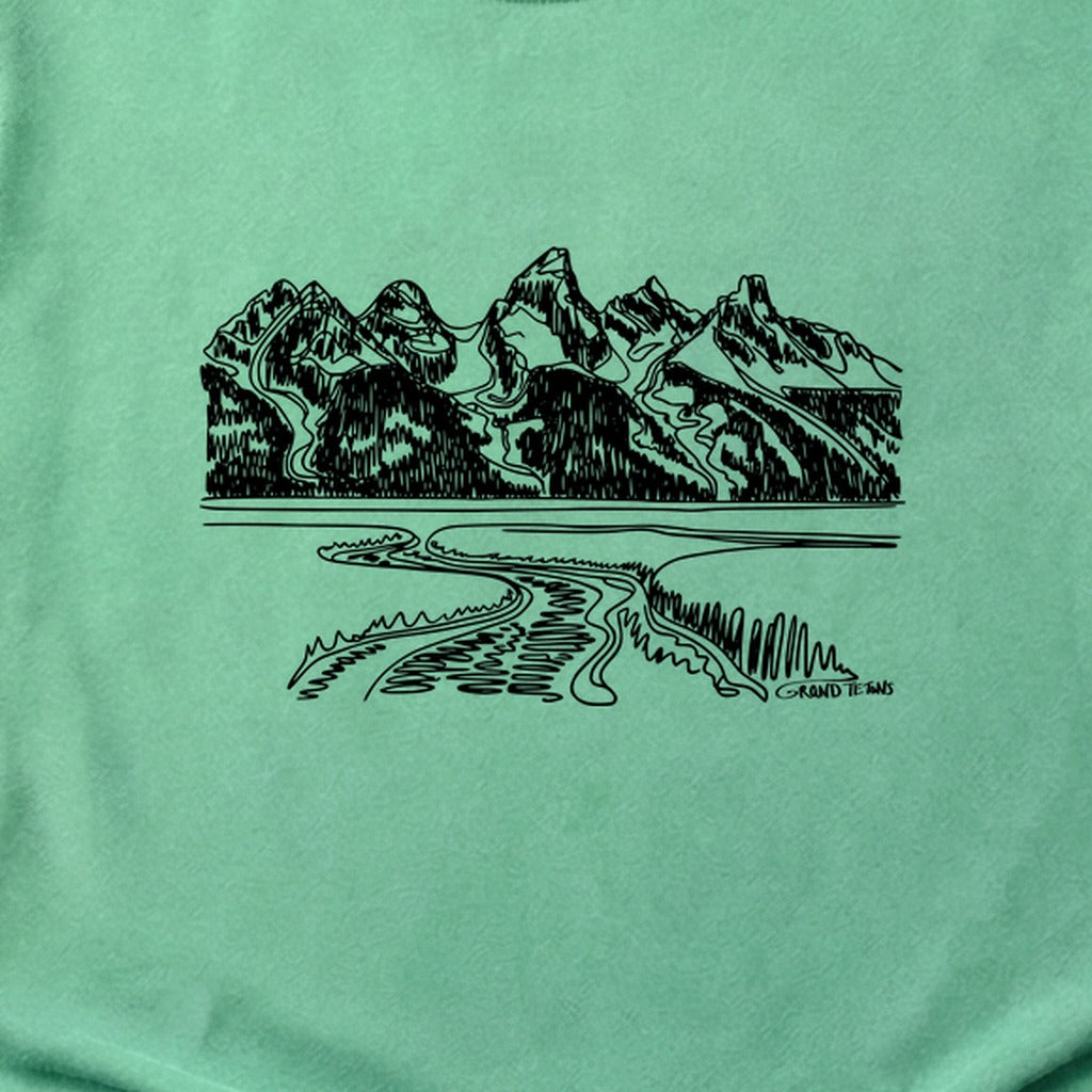 Grand Tetons Line Drawing Cotton T-Shirt