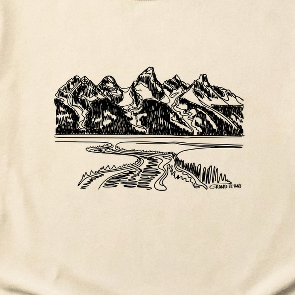 Grand Tetons Line Drawing Cotton T-Shirt