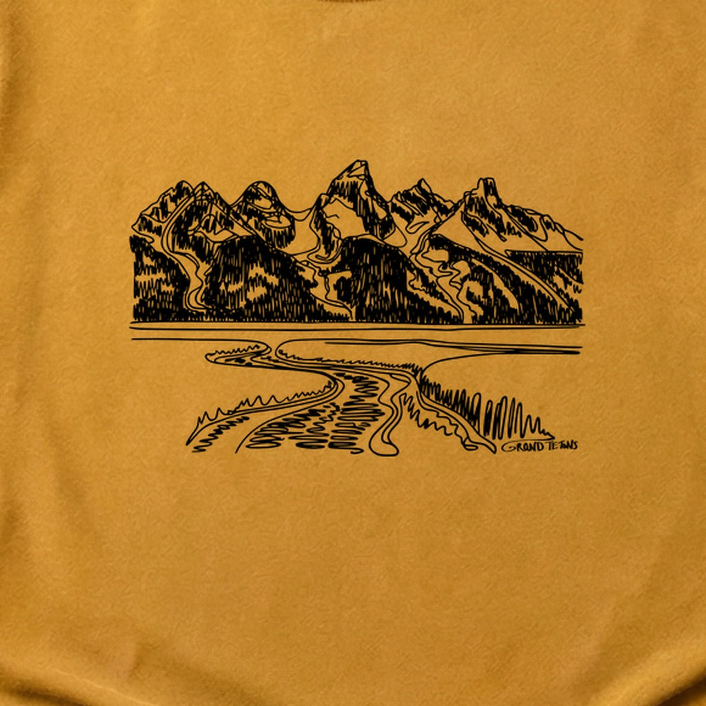 Grand Tetons Line Drawing Cotton T-Shirt