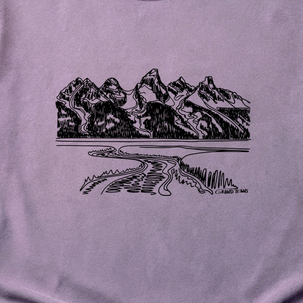 Grand Tetons Line Drawing Cotton T-Shirt