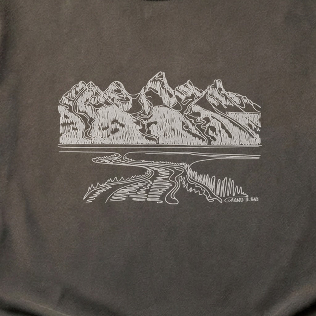 Grand Tetons Line Drawing Cotton T-Shirt