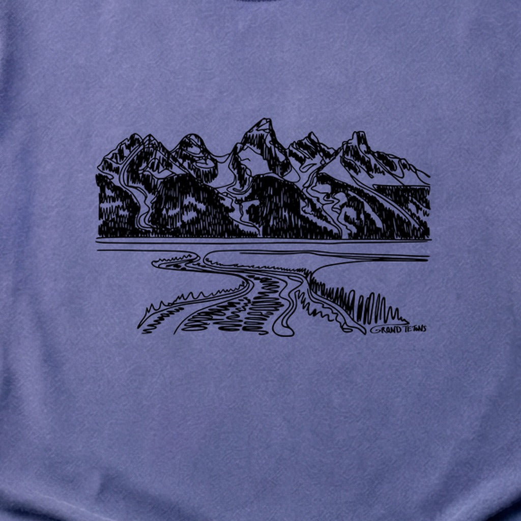 Grand Tetons Line Drawing Cotton T-Shirt