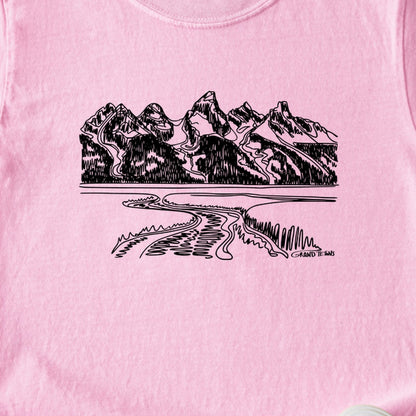 Grand Tetons Line Drawing Kids Cotton T-Shirt