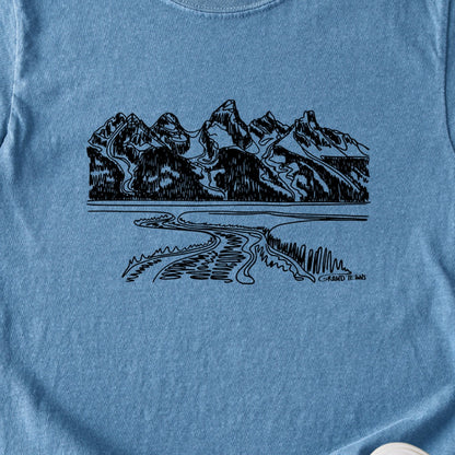 Grand Tetons Line Drawing Kids Cotton T-Shirt