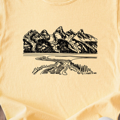 Grand Tetons Line Drawing Kids Cotton T-Shirt