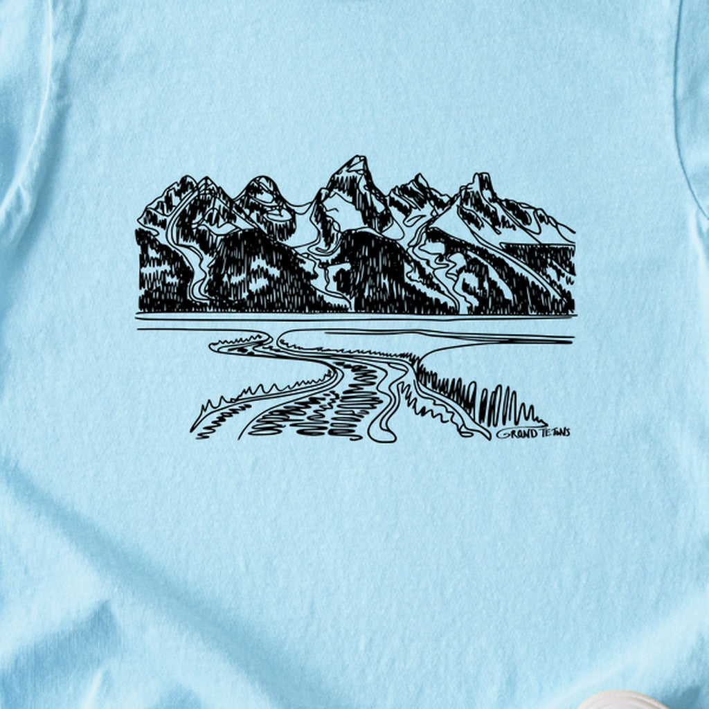 Grand Tetons Line Drawing Kids Cotton T-Shirt
