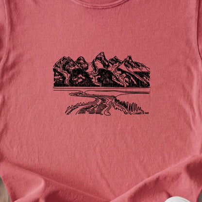 Grand Tetons Line Drawing Kids Cotton T-Shirt