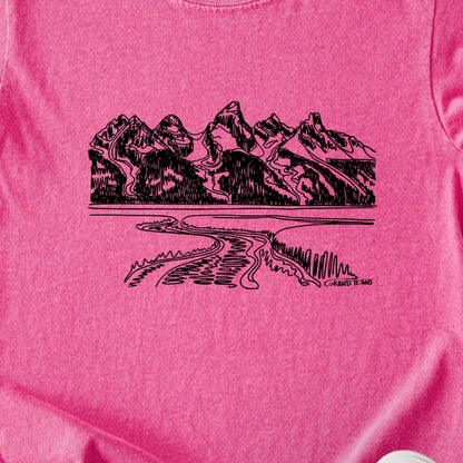 Grand Tetons Line Drawing Kids Cotton T-Shirt