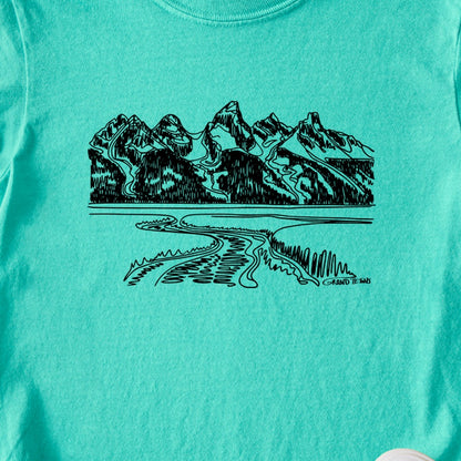 Grand Tetons Line Drawing Kids Cotton T-Shirt