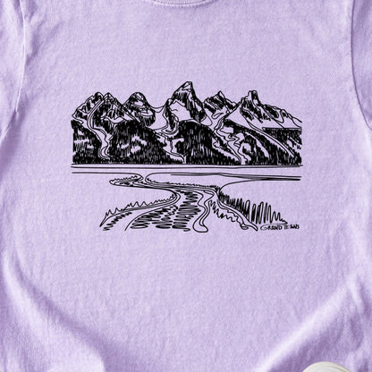 Grand Tetons Line Drawing Kids Cotton T-Shirt