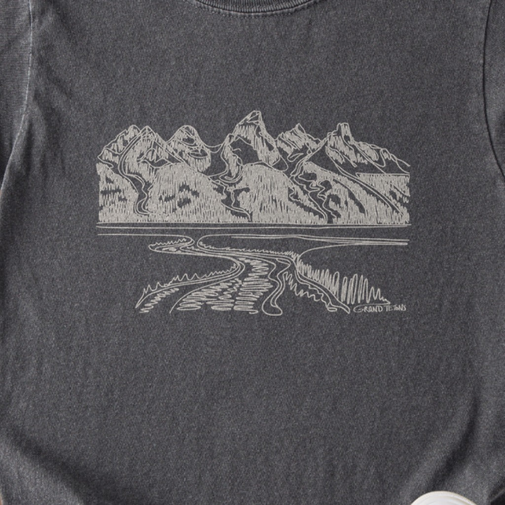 Grand Tetons Line Drawing Kids Cotton T-Shirt