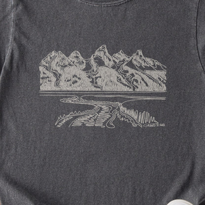 Grand Tetons Line Drawing Kids Cotton T-Shirt