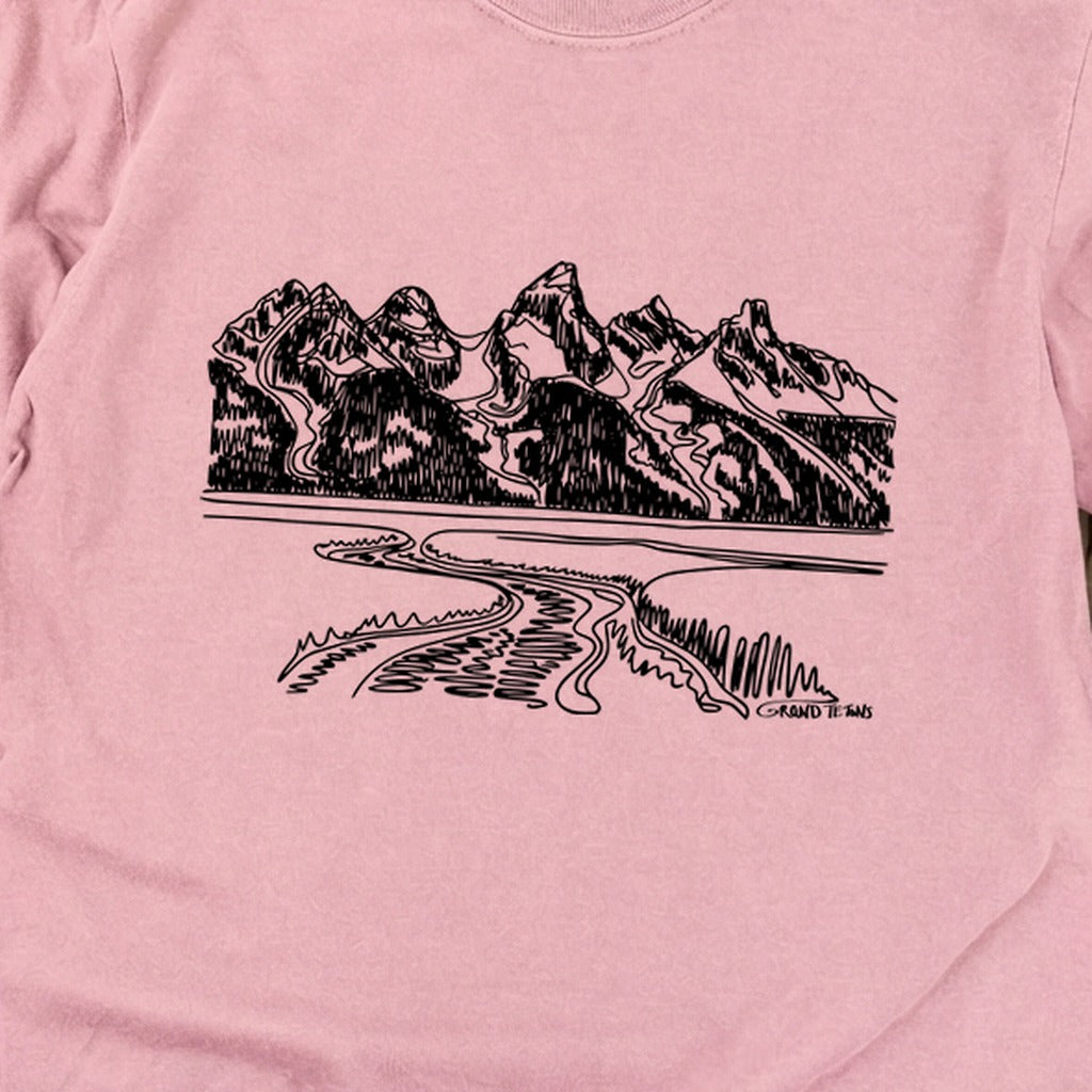 Grand Tetons Line Drawing Cotton Long Sleeve