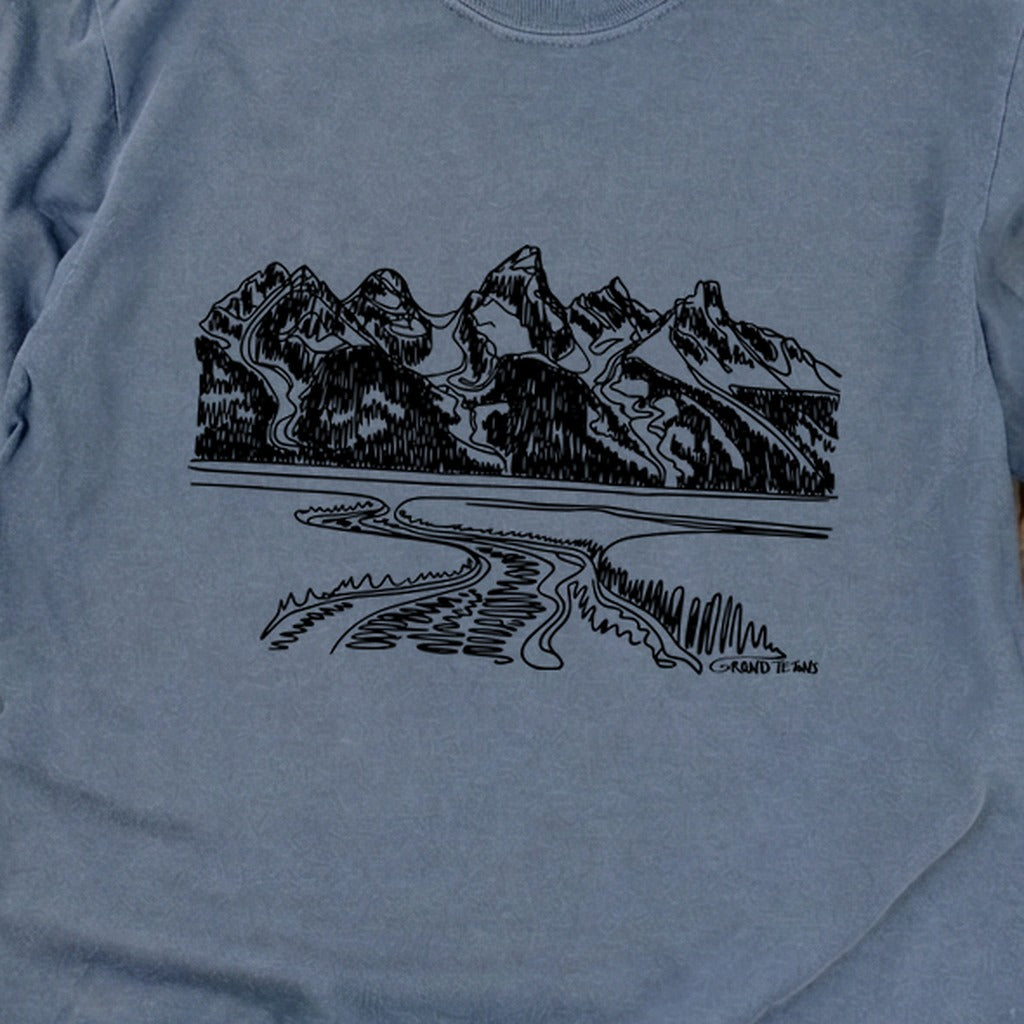Grand Tetons Line Drawing Cotton Long Sleeve