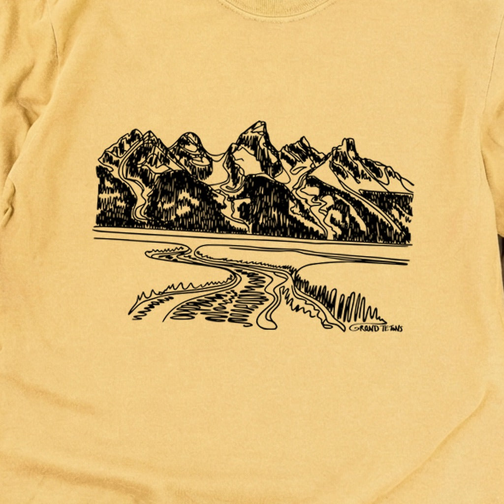 Grand Tetons Line Drawing Cotton Long Sleeve