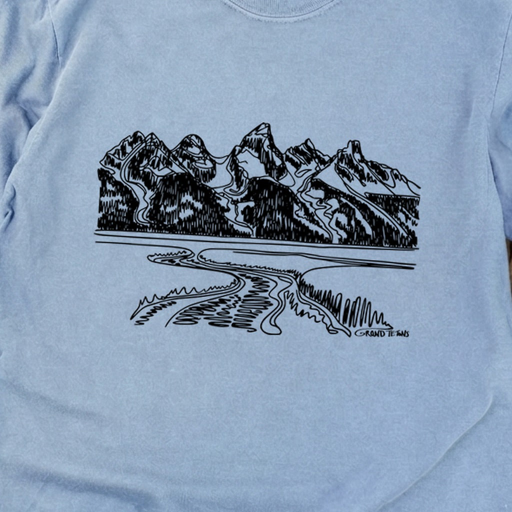 Grand Tetons Line Drawing Cotton Long Sleeve
