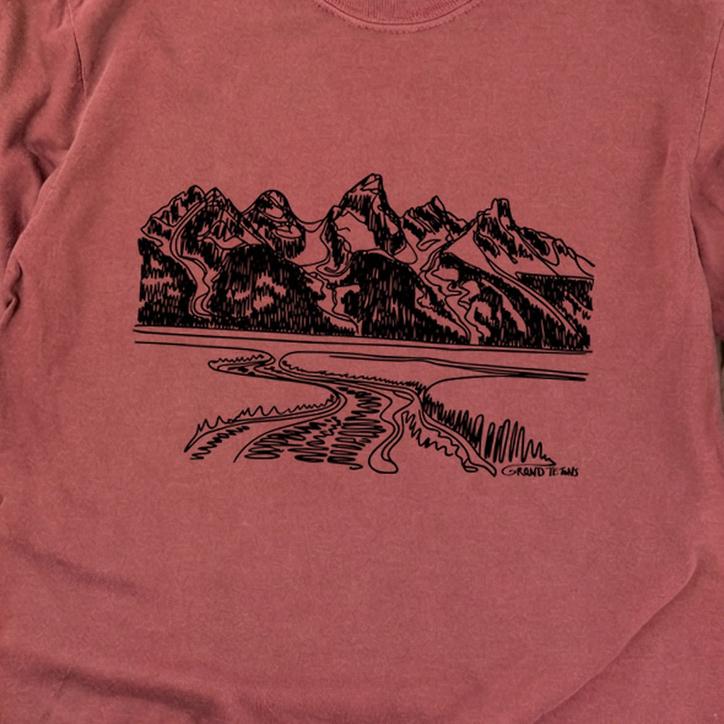 Grand Tetons Line Drawing Cotton Long Sleeve