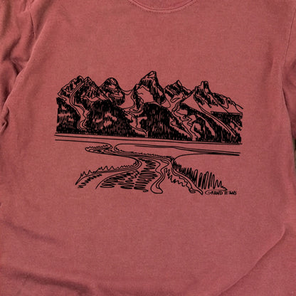 Grand Tetons Line Drawing Cotton Long Sleeve