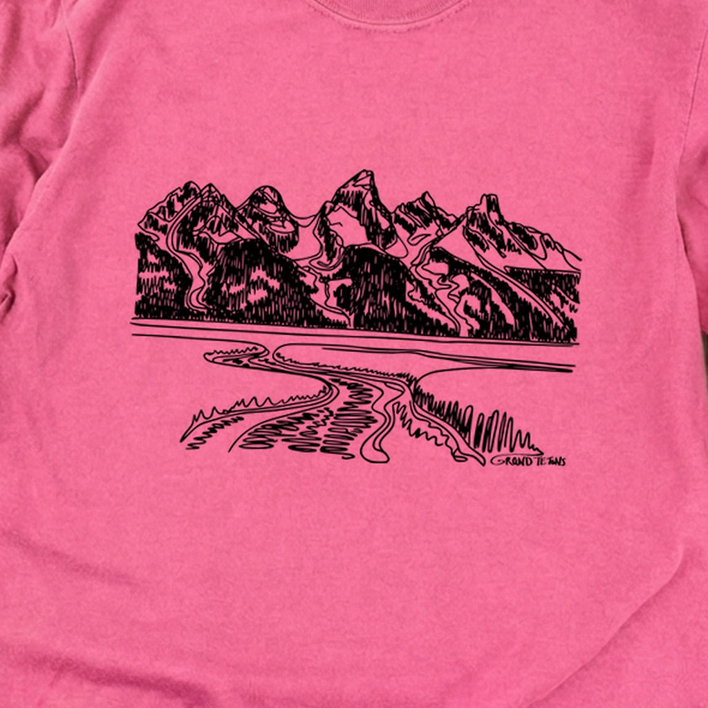 Grand Tetons Line Drawing Cotton Long Sleeve