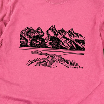 Grand Tetons Line Drawing Cotton Long Sleeve