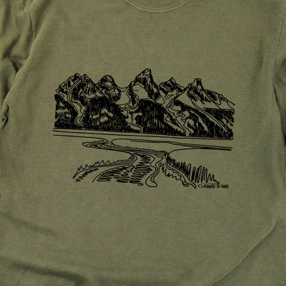 Grand Tetons Line Drawing Cotton Long Sleeve