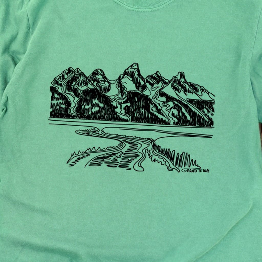 Grand Tetons Line Drawing Cotton Long Sleeve