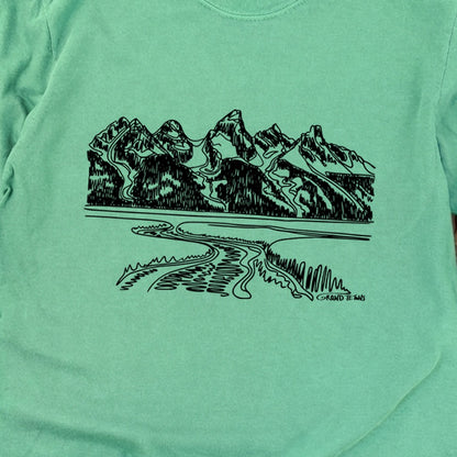 Grand Tetons Line Drawing Cotton Long Sleeve