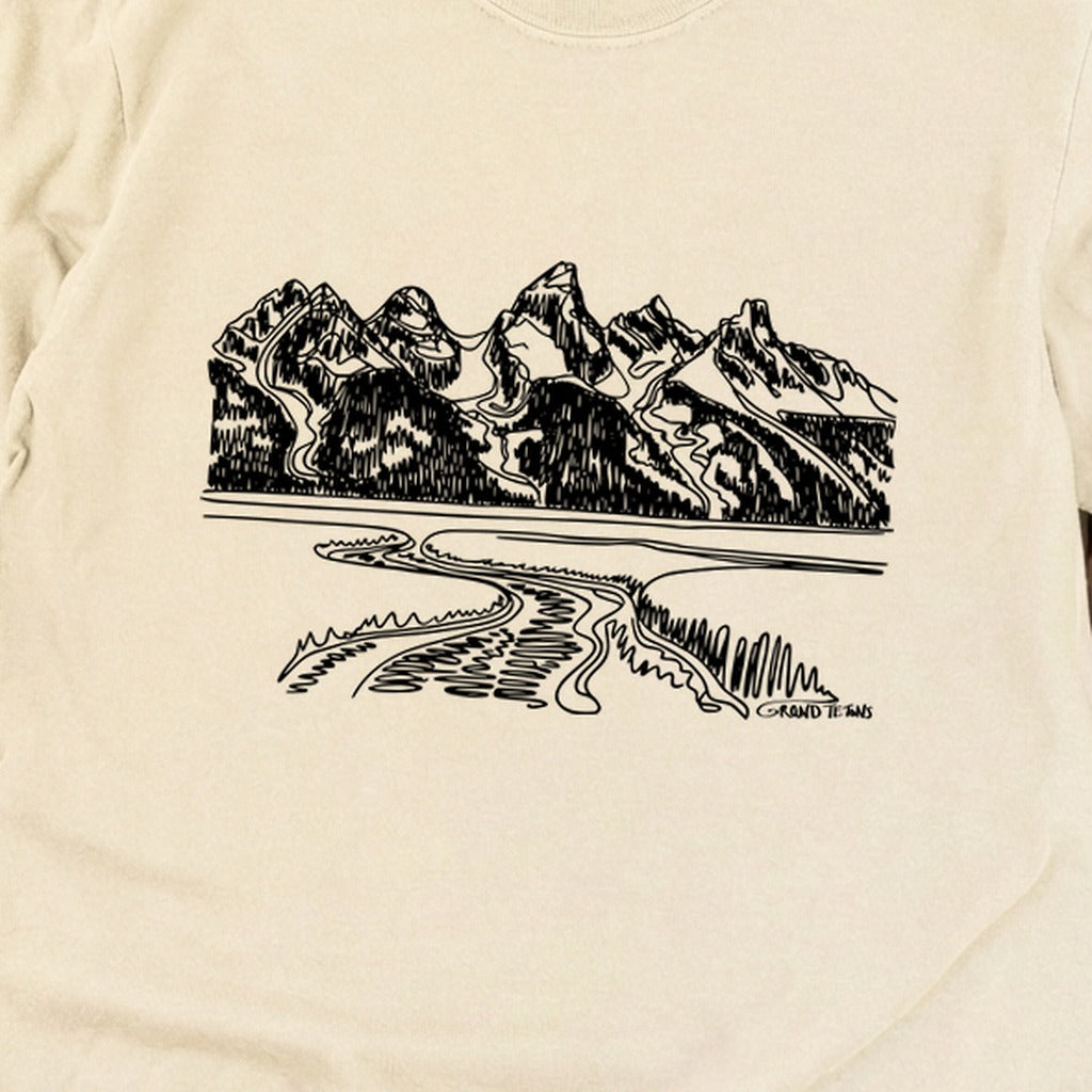 Grand Tetons Line Drawing Cotton Long Sleeve
