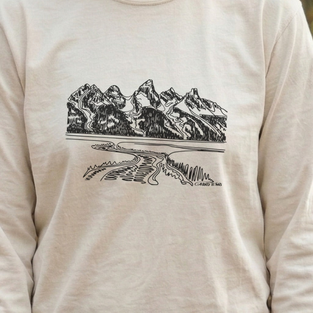 Grand Tetons Line Drawing Cotton Long Sleeve