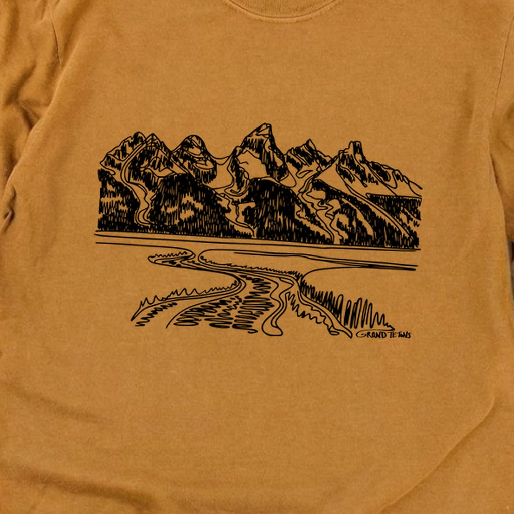 Grand Tetons Line Drawing Cotton Long Sleeve
