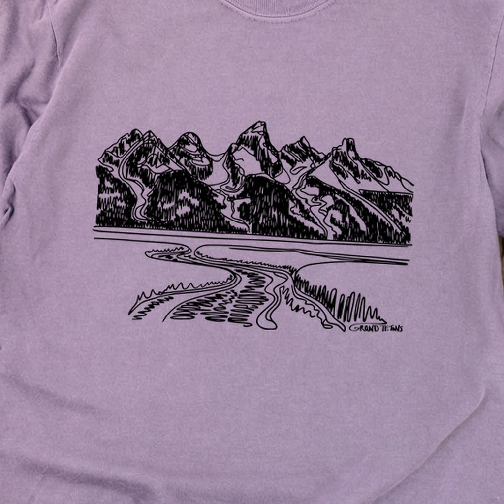 Grand Tetons Line Drawing Cotton Long Sleeve